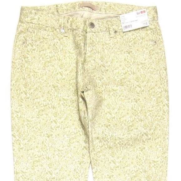 UNIQLO Floral Print Skinny Fit Tapered Jeans Green - Picture 2 of 4